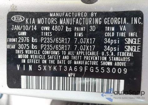 2015 Kia Sorento Lx from USA, damaged, VIN 5XYKT3A69FG553009
